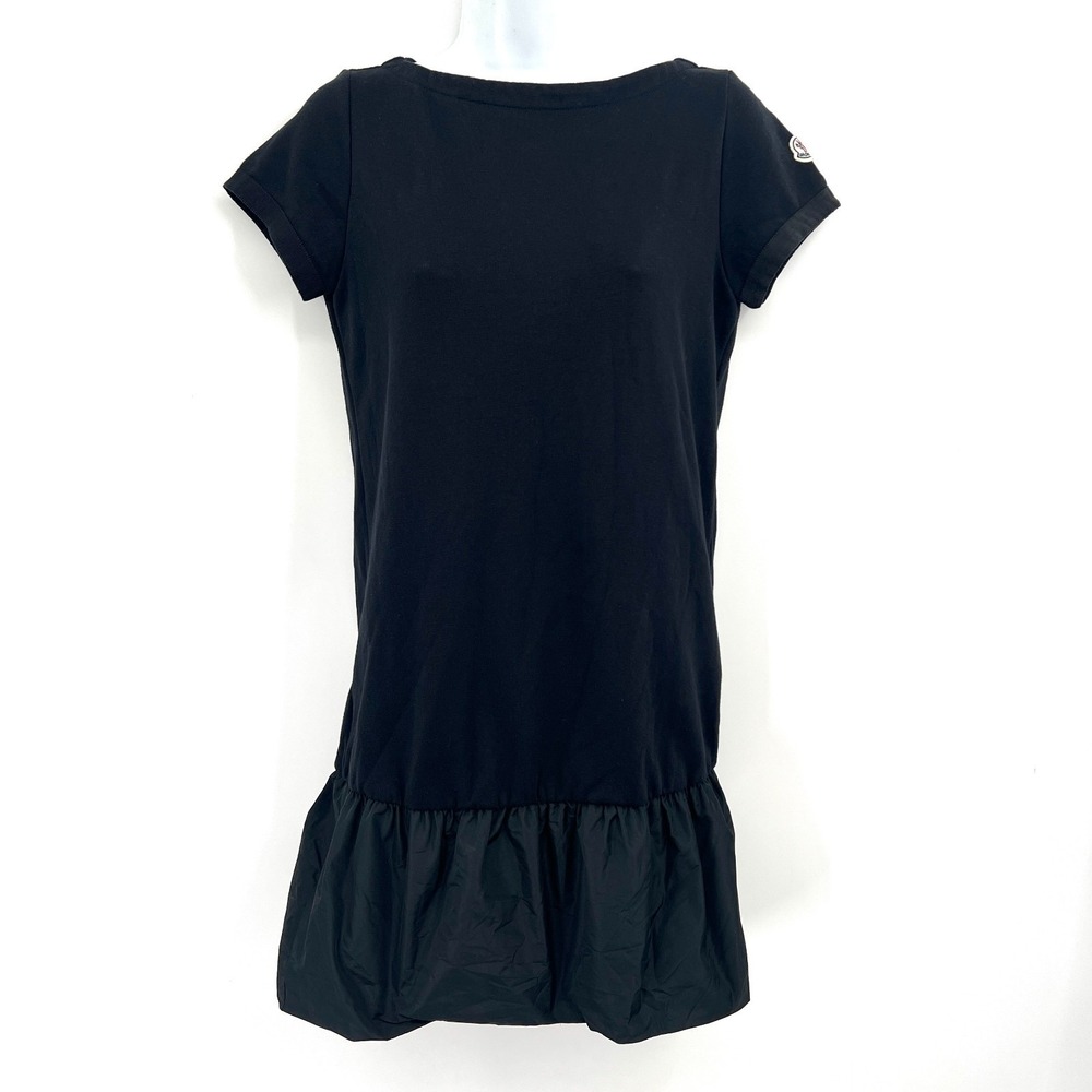 Moncler black mini dress t-shirt ruffle hem elevated minimalist Balletcore XS